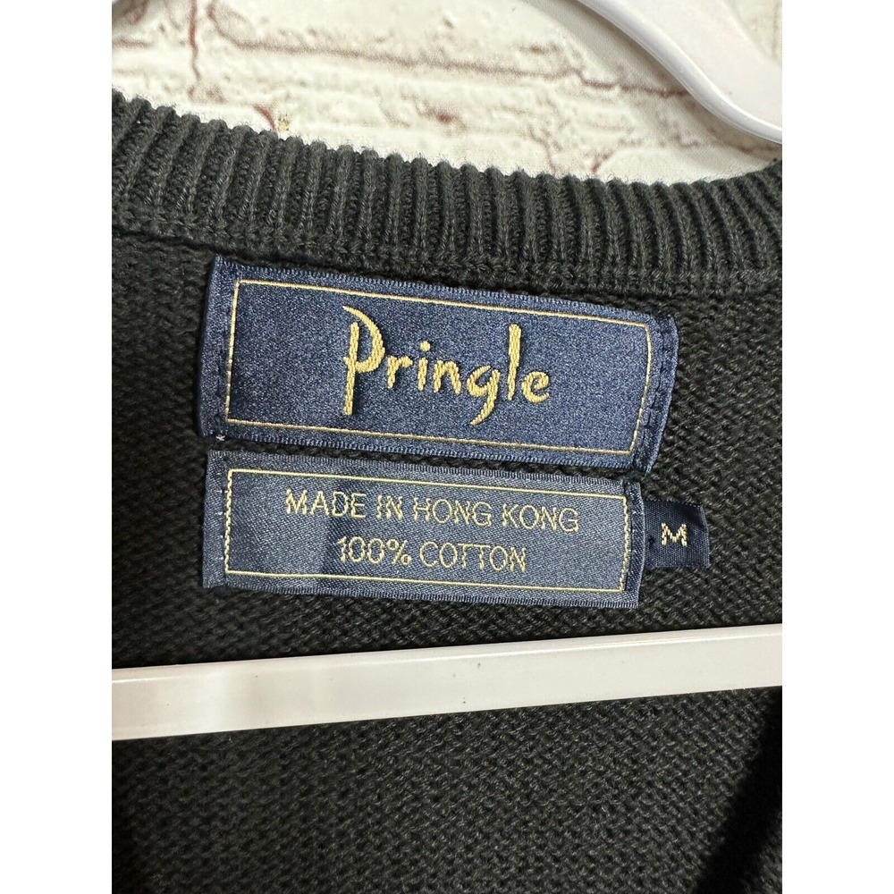 Vintage Pringle geometric‎ 80's long sleeve V-neck cotton sweater, sz M - Picture 2 of 5